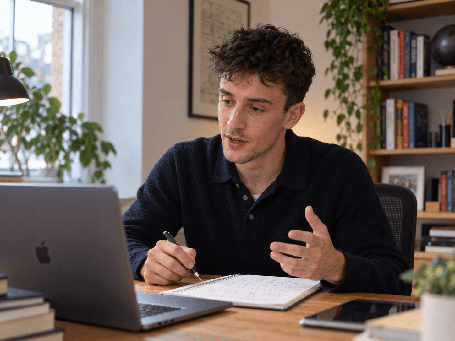Nikodem teaching an online Maths lesson at his desk